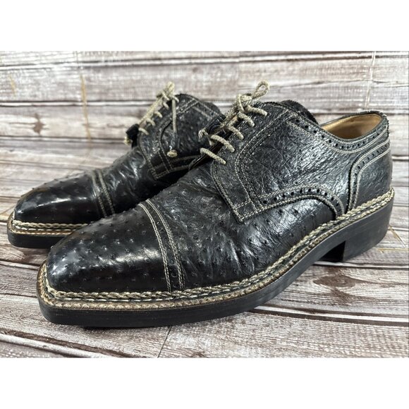 Bettanin & Venturi ostrich leather Oxford Dress Shoes sz 13 Handmade Italy RARE